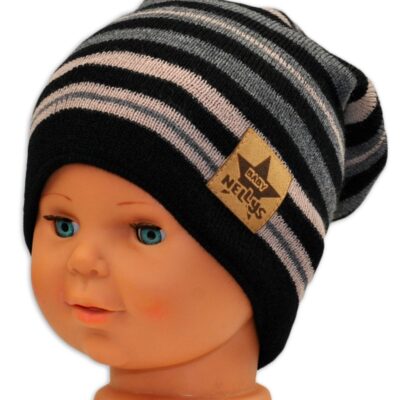 BABY NELLYS: Jarná/jesenná čiapka (čierna/béžová/grafit)