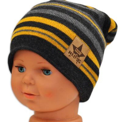 BABY NELLYS: Jarná/jesenná čiapka (grafit/sivá/žltá)