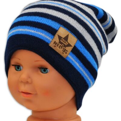 BABY NELLYS: Jarná/jesenná čiapka (granát/modrá/sivá)