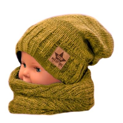 Baby Nellys: Jesenná/zimná čiapka s komínom (horčicová)