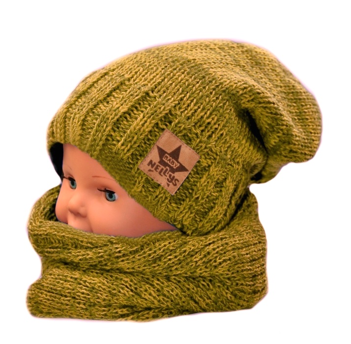 Baby Nellys: Jesenná/zimná čiapka s komínom (horčicová)