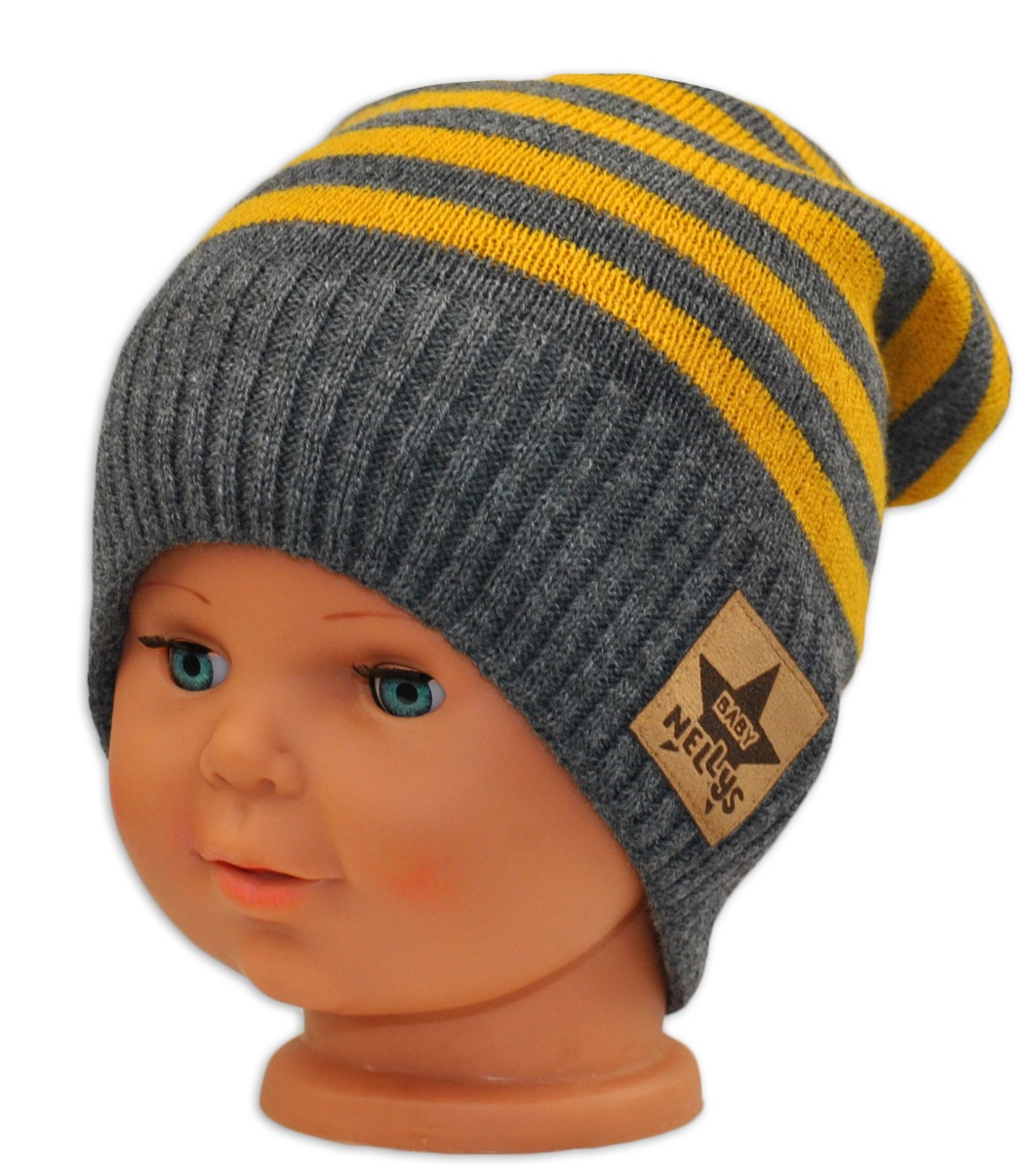 BABY NELLYS: Jesenná/zimná čiapka (šedo/žltá)