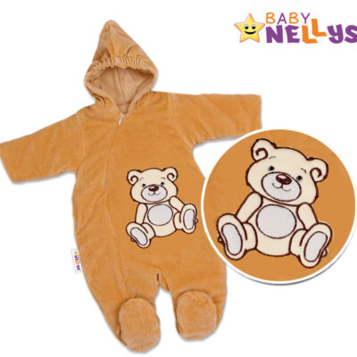 BABY NELLYS Kombinézka/overal Medvedík Teddy - tm. béžová