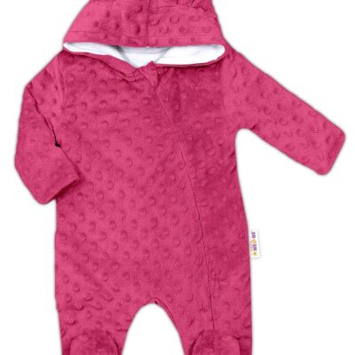 Baby Nellys Kombinézka /overal Minky s kapucňou a uškami - sytě ružová, veľ. 74