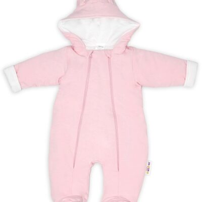 Baby Nellys ® Kombinézka s dvojitým zapínaním, s kapucňou a uškami, sv. růžová