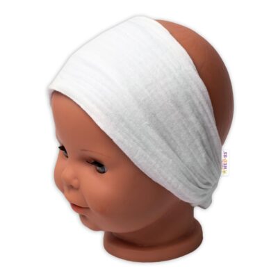 Baby Nellys Ľahká mušelínová čelenka Bandana, biela, veľ. 104/110