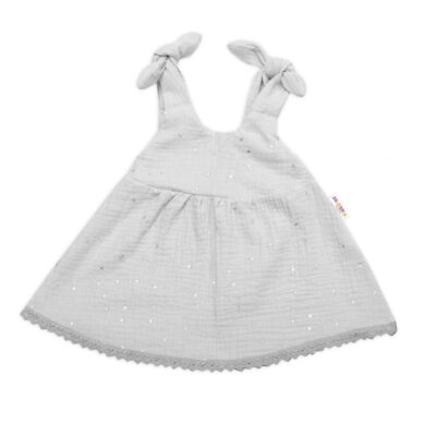Baby Nellys Letné ľahučké mušelínové šaty Summer Stars - sivé, veľ. 68/74