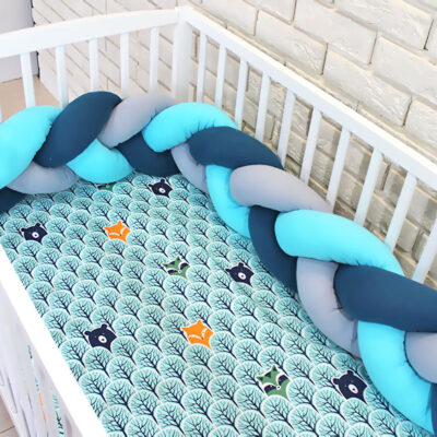 Baby Nellys Mantinel pletený vrkoč s obliečkami Lesik, 135x100 - tyrkys, šedá