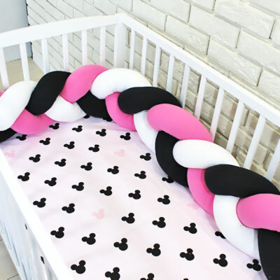 Baby Nellys Mantinel pletený vrkoč s obliečkami Mickey - černá, biela, růžová