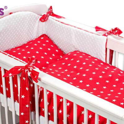 Baby Nellys Mantinel s obliečkami Mink BABY - červené hviezdičky, 135x100 cm