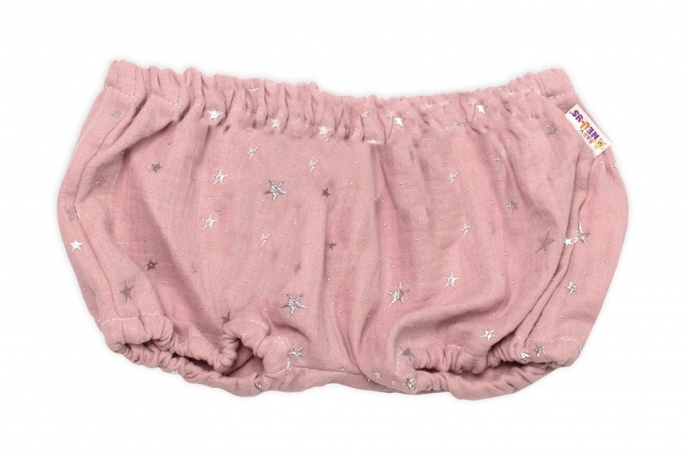Baby Nellys: Mušelínové kraťasky Stars (púdrové)