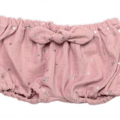 Baby Nellys mušelínové letné kraťasky Stars s mašličkou, pudrové, veľ. 92/98