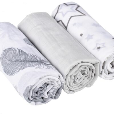 Baby Nellys: Mušelínové plienky 3ks Lux (sivá/biela)