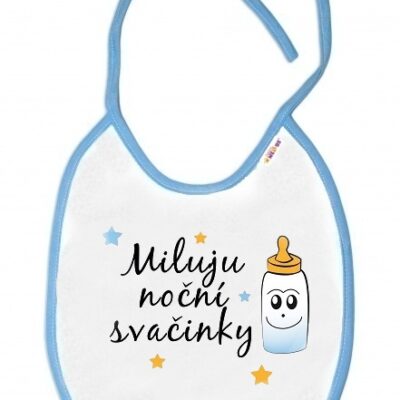Baby Nellys: Podbradník Milujem nočné desiate (modrý lem)