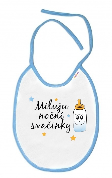 Baby Nellys: Podbradník Milujem nočné desiate (modrý lem)