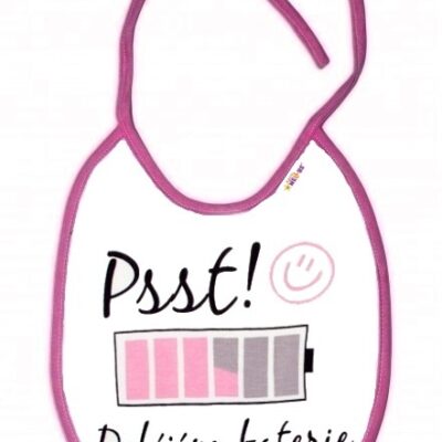 Baby Nellys Nepremokavý podbradník Psst! Dobíjím baterie, 24 x 27 cm - ružový