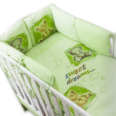 Baby Nellys Obliečky s vankúšikovým mantinelom Sweet Dreams by TEDDY - zelený