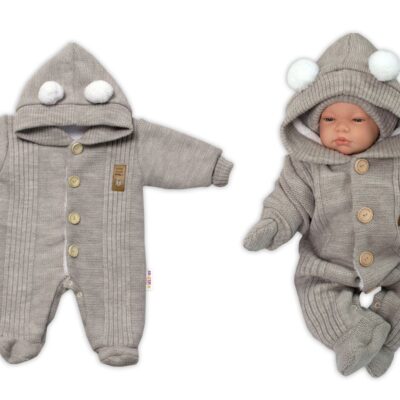 Baby Nellys Pletená kombinéza/overal LUX STAR s kožúškom - dvojvrstvová, béžová, veľ. 62