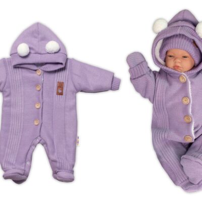 Baby Nellys Pletená kombinéza/overal LUX STAR s kožúškom - dvojvrstvová, fialová, veľ. 74