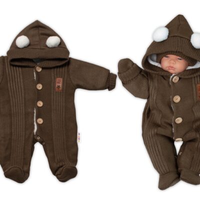 Baby Nellys Pletená kombinéza/overal LUX STAR s kožúškom - dvojvrstvová, hnědá, veľ. 74