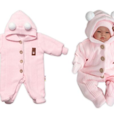 Baby Nellys Pletená kombinéza/overal LUX STAR s kožúškom, dvojvrstvová,sv. růžová, veľ. 74
