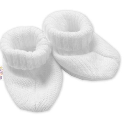 Baby Nellys Pletené topánočky / capáčky STAR Hand Made, biele