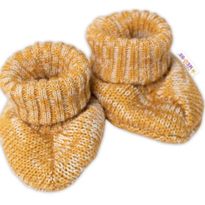 Baby Nellys Pletené topánočky / capáčky STAR Hand Made, medové žihané, veľ. 68/74