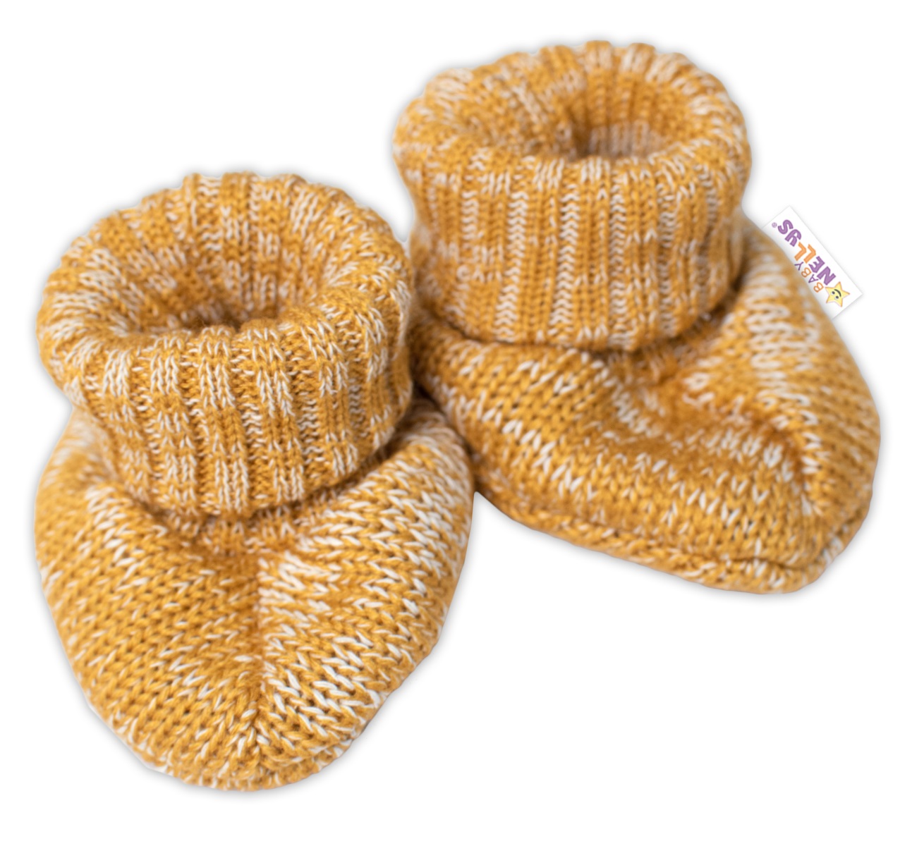 Baby Nellys Pletené topánočky / capáčky STAR Hand Made, medové žihané, veľ. 80/86