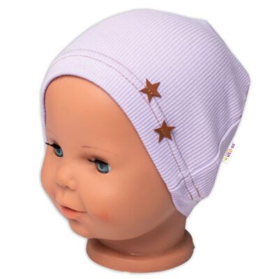 Baby Nellys Rebrovaná čiapka Hviezdičky - lila, veľ. 92/98