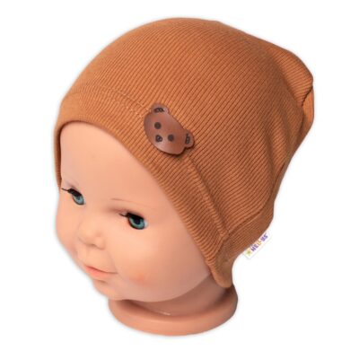 Baby Nellys Rebrovaná čiapka Macko - hnedá, veľ. 92/98