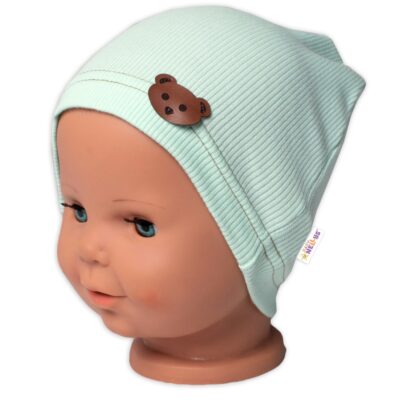 Baby Nellys Rebrovaná čiapka Macko - mätová