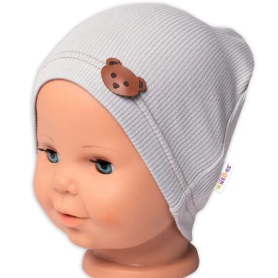 Baby Nellys Rebrovaná čiapka Macko - šedá, veľ. 80/86