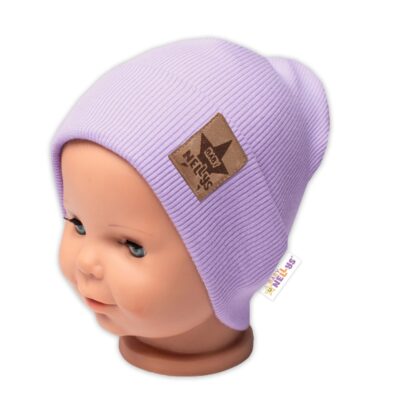 Baby Nellys Rebrovaná dvojvrstvová čiapka s lemom - lila