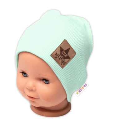Baby Nellys Rebrovaná dvojvrstvová čiapka s lemom - mätová