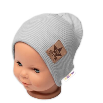 Baby Nellys Rebrovaná dvojvrstvová čiapka s lemom - sivá