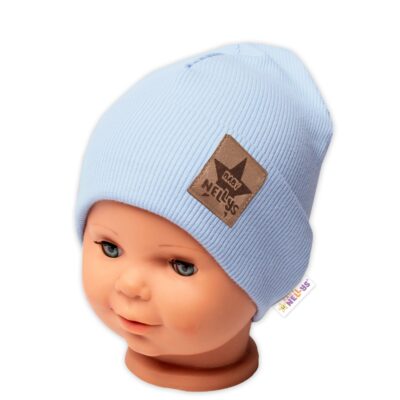 Baby Nellys Rebrovaná dvojvrstvová čiapka s lemom - sv. modrá, veľ. 104/110