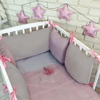 Baby Nellys: Mantinel Vafel s obliečkami (staroružová/sivá)