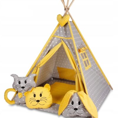 Baby Nellys: Detský stan Teepee (sivý/žltý)