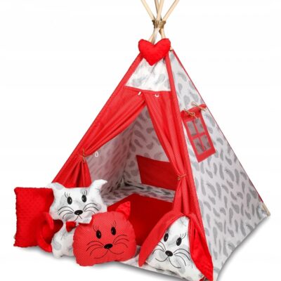 Baby Nellys: Detský stan Teepee (sivá/červená)