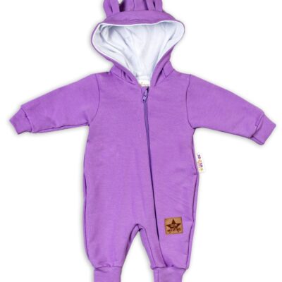 Baby Nellys ® Teplákový overal s kapucňou - fialový, veľ. 62