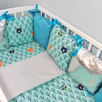 Baby Nellys Vankúšikový mantinel s obliečkami Shine - lesik tyrkys, 120x90, 40x60cm