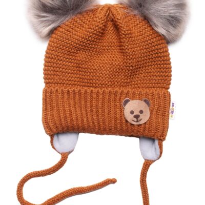 Baby Nellys: Zimná čiapka Teddy Bear s fleecom (hnedá/sivá)