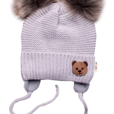 Baby Nellys: Zimná čiapka Teddy Bear s fleecom (sv. sivá)
