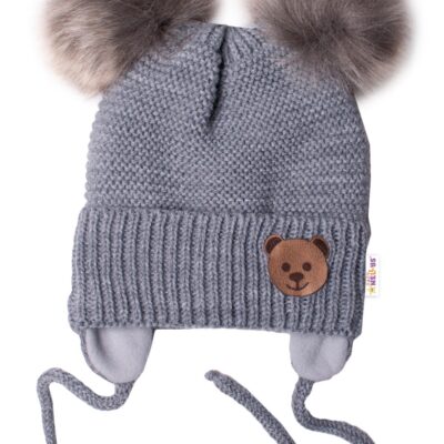 Baby Nellys: Zimná čiapka Teddy Bear s fleecom (tm. sivá)