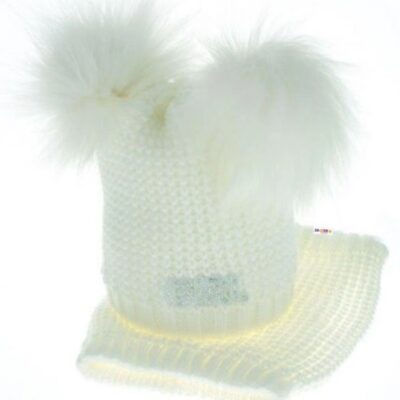 Baby Nellys: Zimná čiapka s komínom (biele bambuľky)