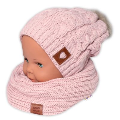 Baby Nellys: Čiapka + komín Love (púdrová)