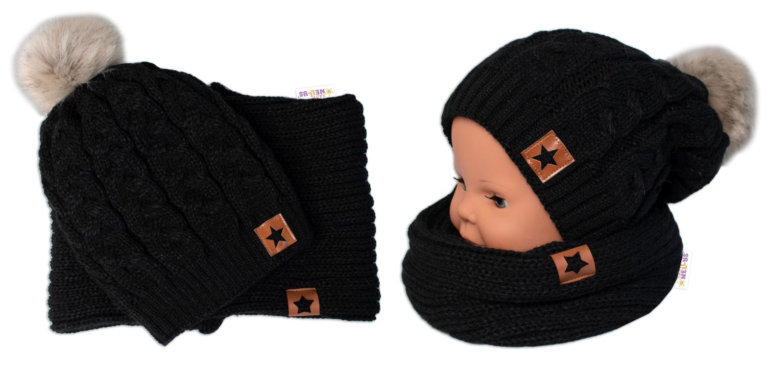 Baby Nellys: Čiapka + komín Star (čierna)