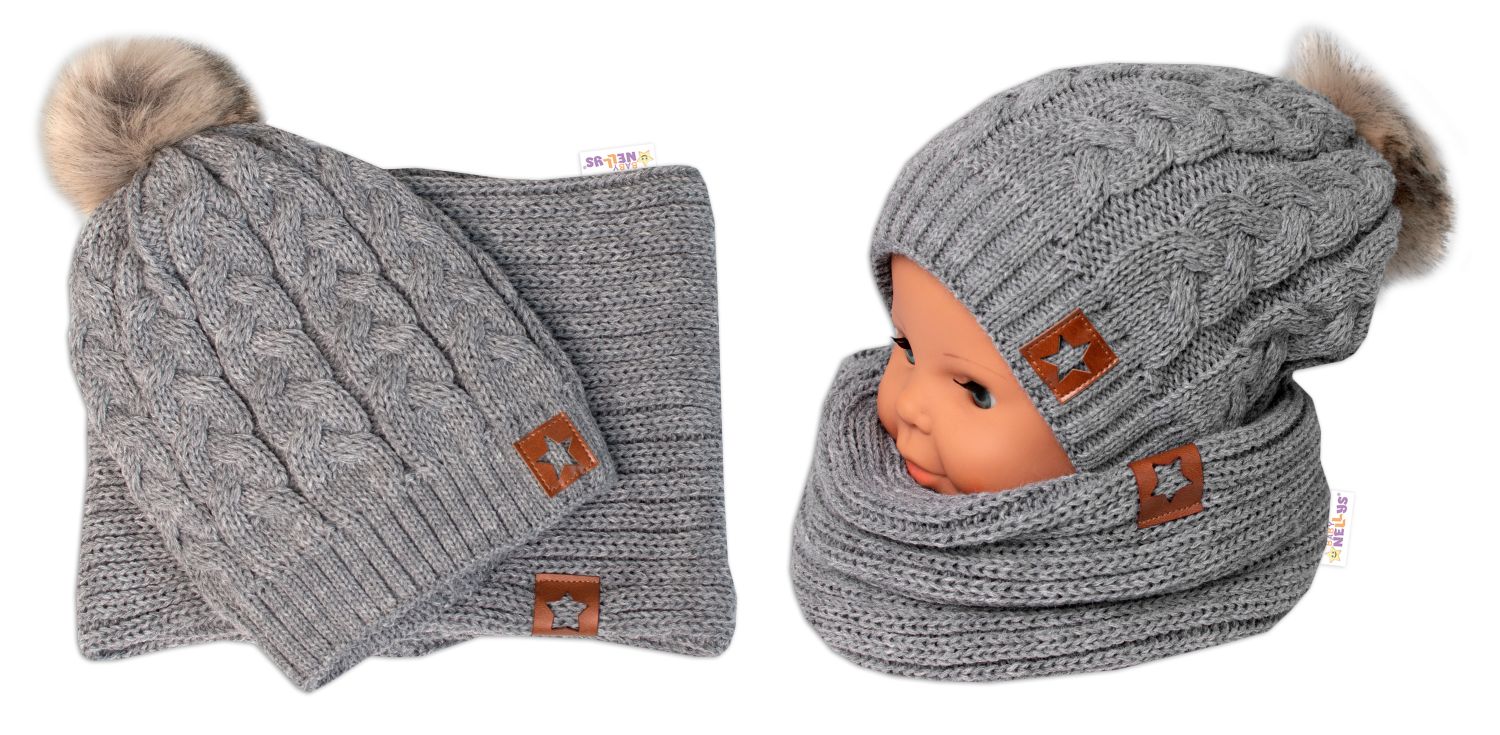 Baby Nellys: Čiapka + komín Star (sivá)