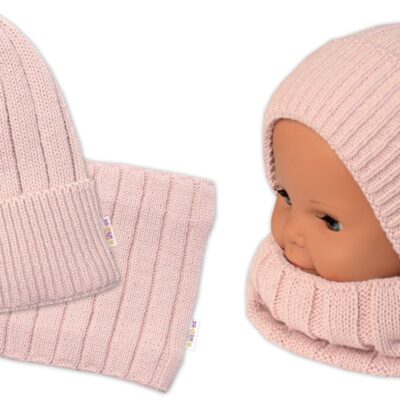 Baby Nellys: Zimná čiapka + komín (púdrová)