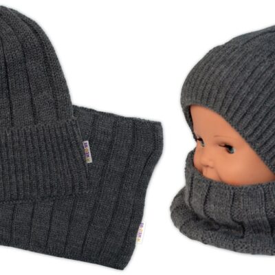 Baby Nellys: Zimná čiapka + komín (tm. sivá)